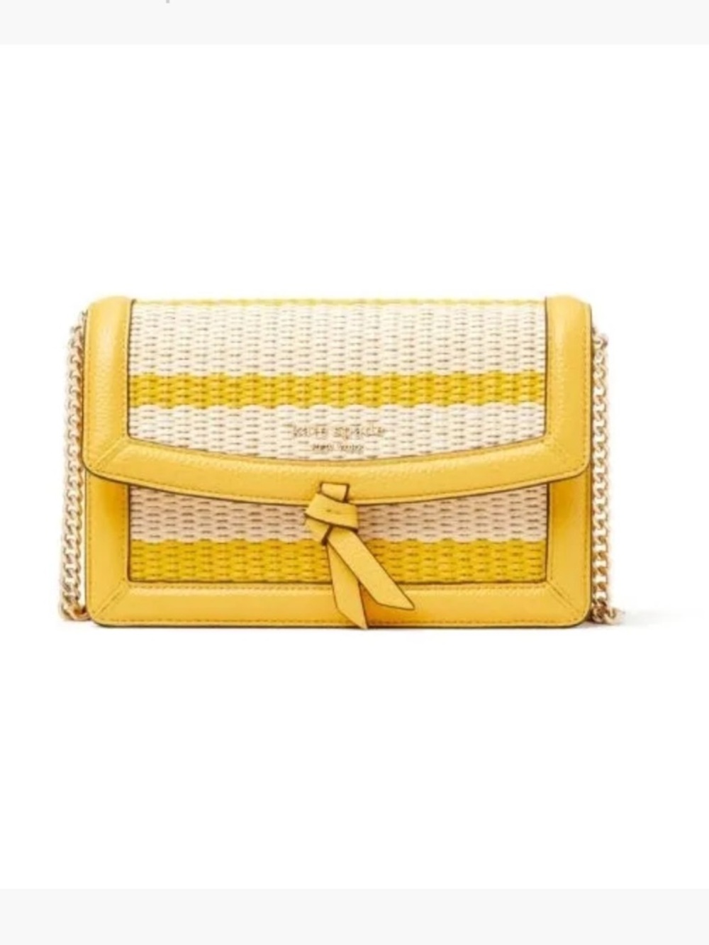 kate spade Yellow and Cream Knott Striped Straw Flap Crossbody